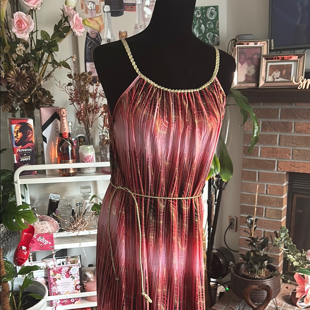 Pink Pleated Backless Maxi Sundress
